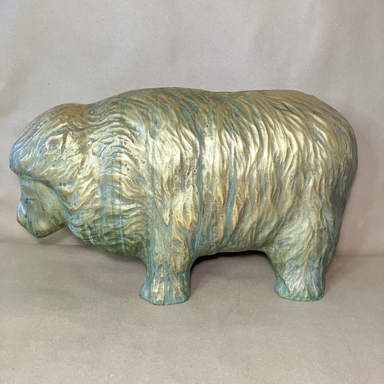 22lbs Vintage Cast Brass Sheep Statue 13” Tall 22” Long