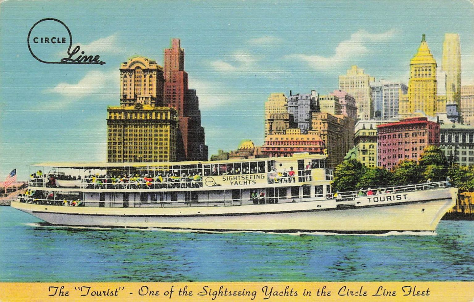 Vintage Circle Line Sightseeing Yacht Tourist New York City Linen Postcard 1940s