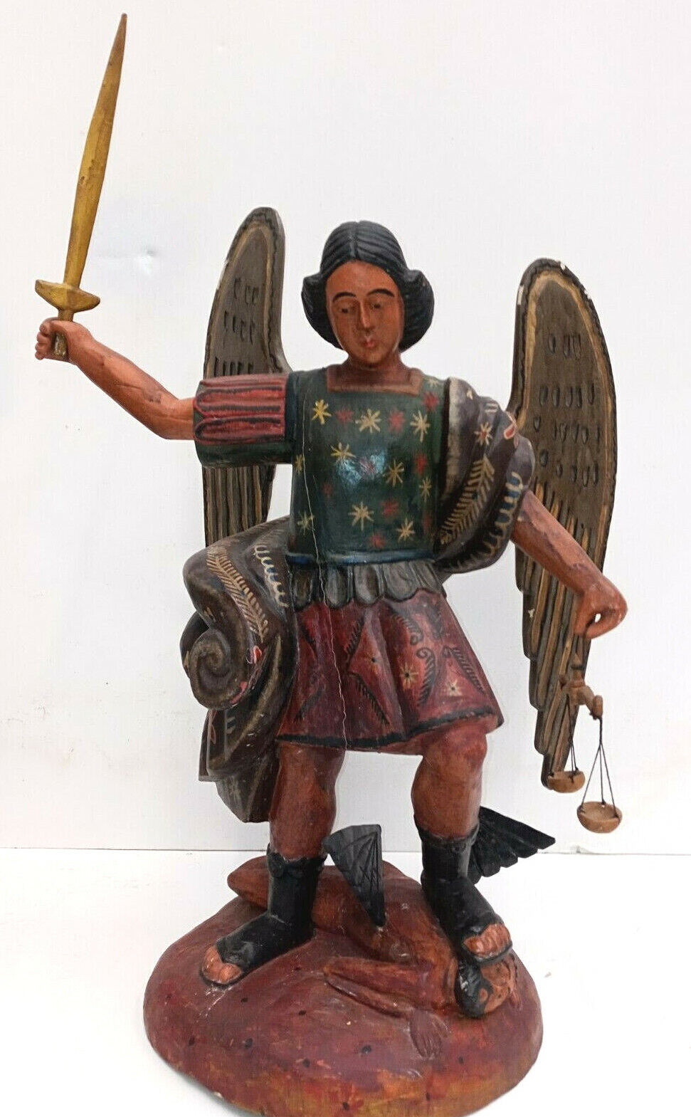 28in ANGEL SAINT MICHEAL  HAND CARVED  WOOD STATUE 