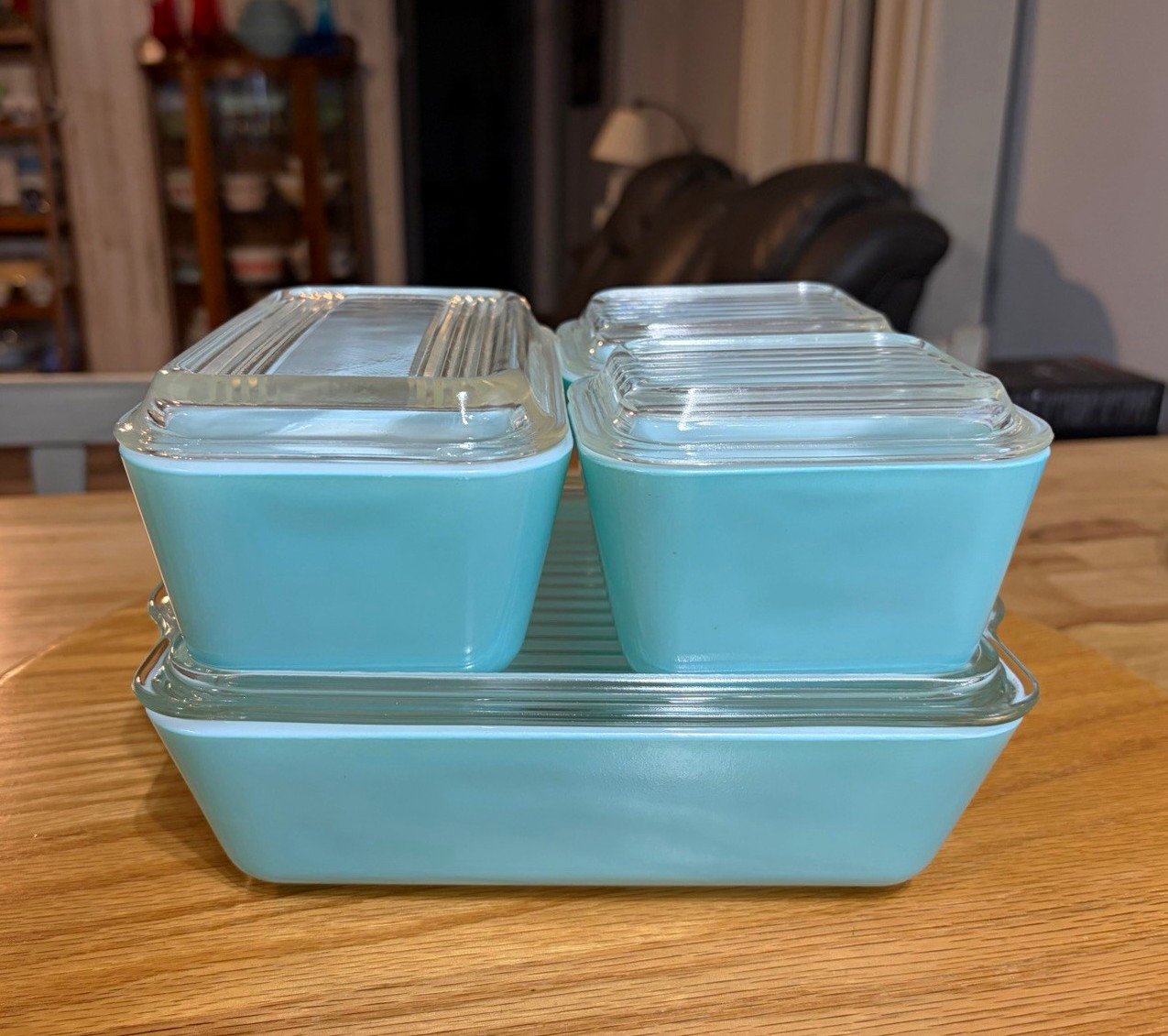 VTG PYREX 8pc TURQUOISE REFRIGERATOR SET 2-501'S, 502, 503