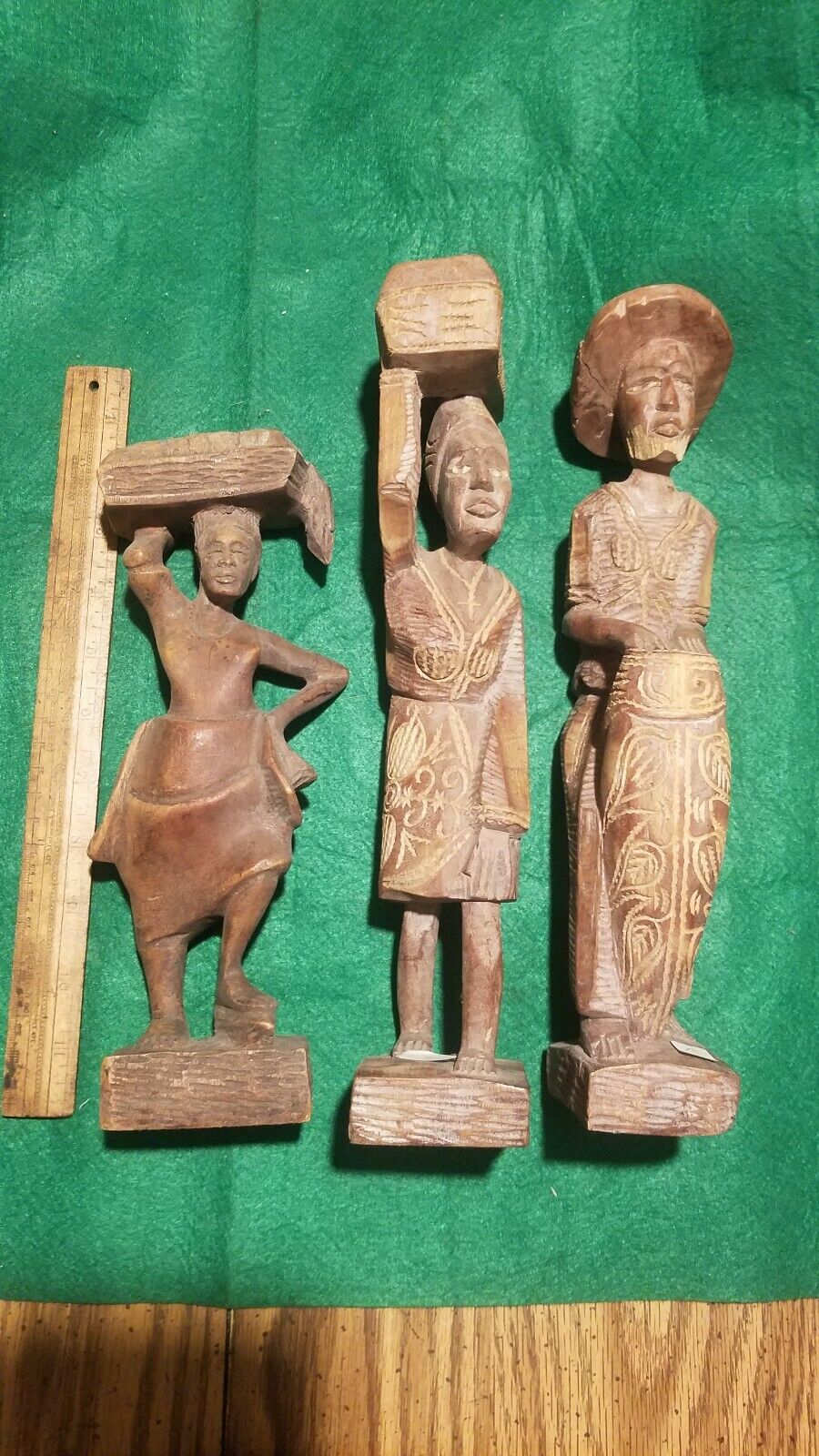 Lot of 3 Vintage African Lady/man  Carving Carved Wood Art Sculpture F. Simerr??