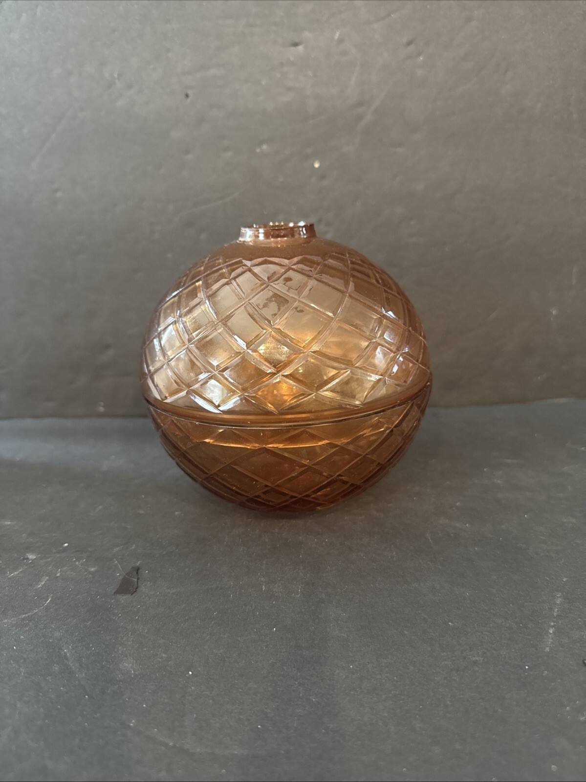 Rare Mount Vernon Indiana Glass Fairy Lamp Vintage Amber Diamond Pattern