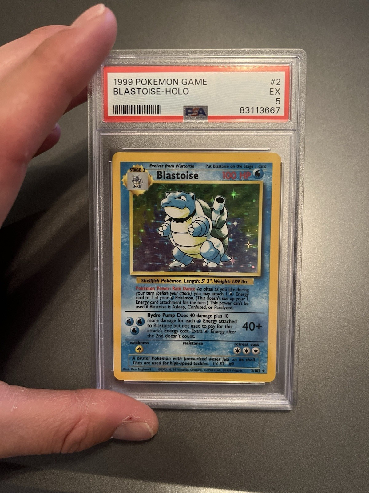 1999 Pokémon TCG Blastoise Holo Rare Card Base Set 2/102, PSA Graded 5 1999 Pokémon TCG Blastoise Holo Rare Card Base Set 2/102, PSA Graded 5