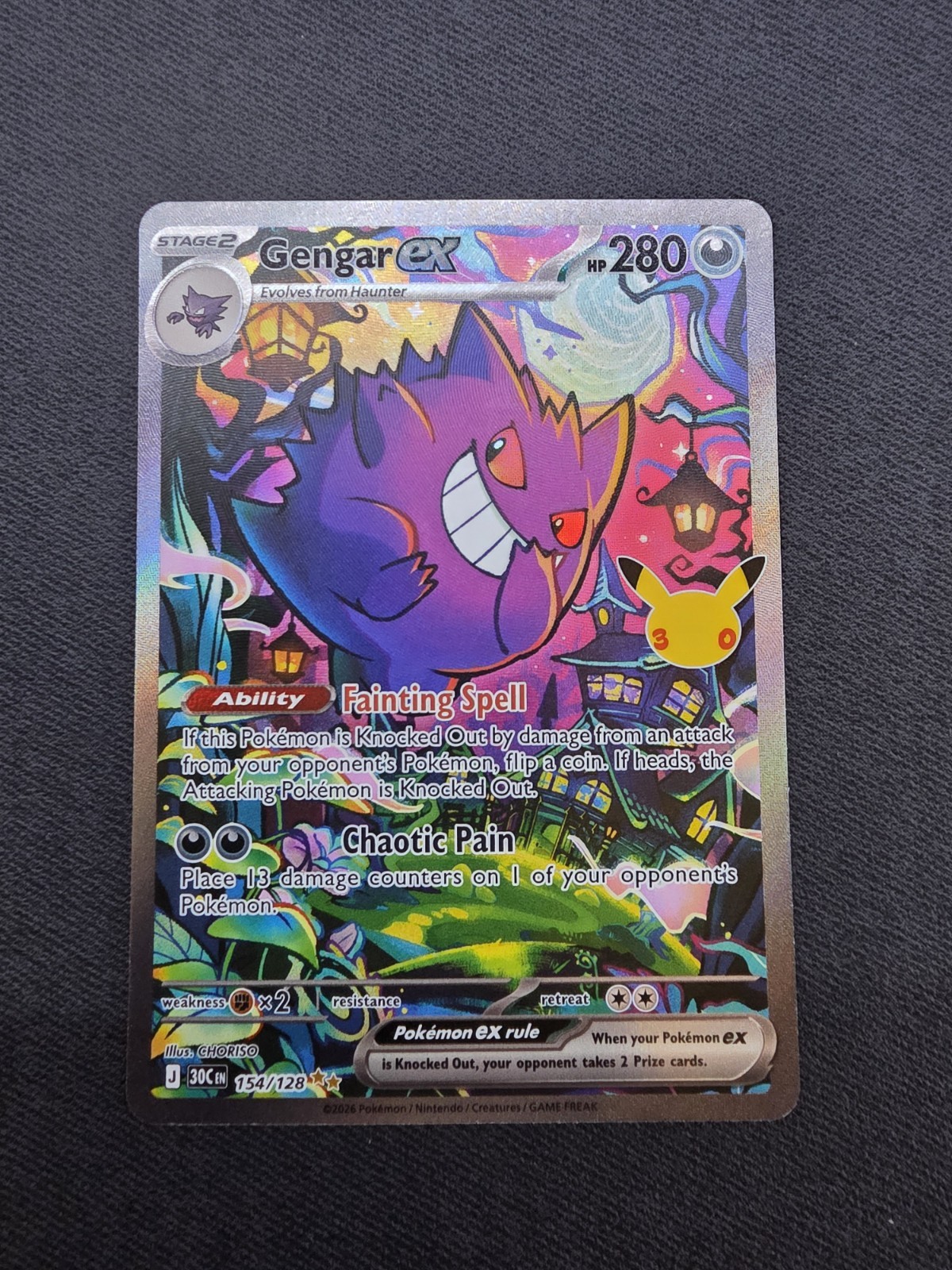 Pokémon TCG 30th Anniversary Gengar ex 154/128 Ultra Rare Full Art Foil English