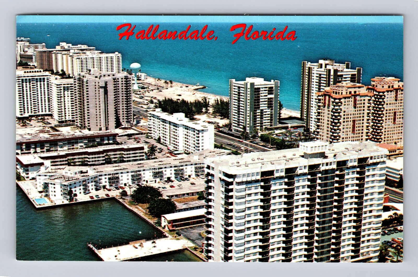 Hallandale FL-Florida, Aerial Highrise Bldgs. Waterways Vintage Postcard