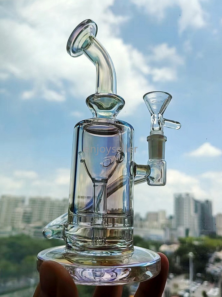 Iridescent Beaker Glass Water Pipe Helix glass Recycler rig Hookah for sale 10mm