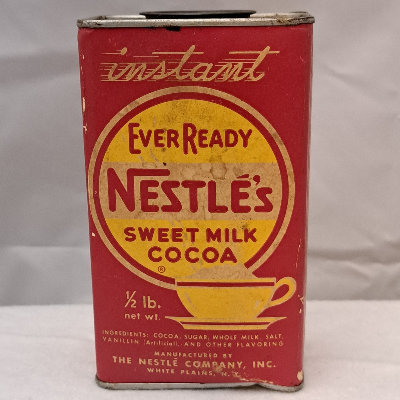 Vintage Nestle's Sweet Milk Cocoa Ever Ready 1/2 Pnd Tin White Plains NY Nestles