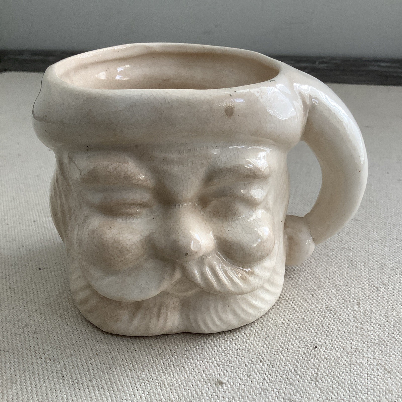 VTG Japan Ceramic Character Face Mug Mustache Beard White 3” Crazed Glaze