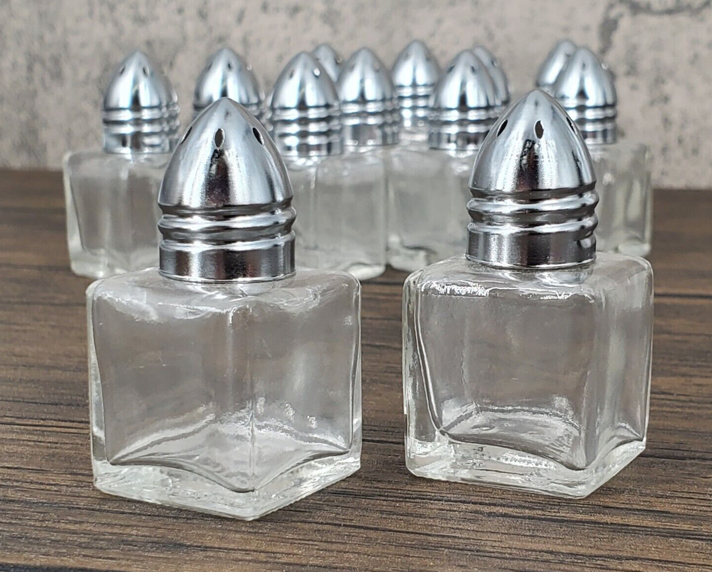 Lot of 6 Pairs Tablecraft Glass & Stainless Steel Salt & Pepper Shakers Parties