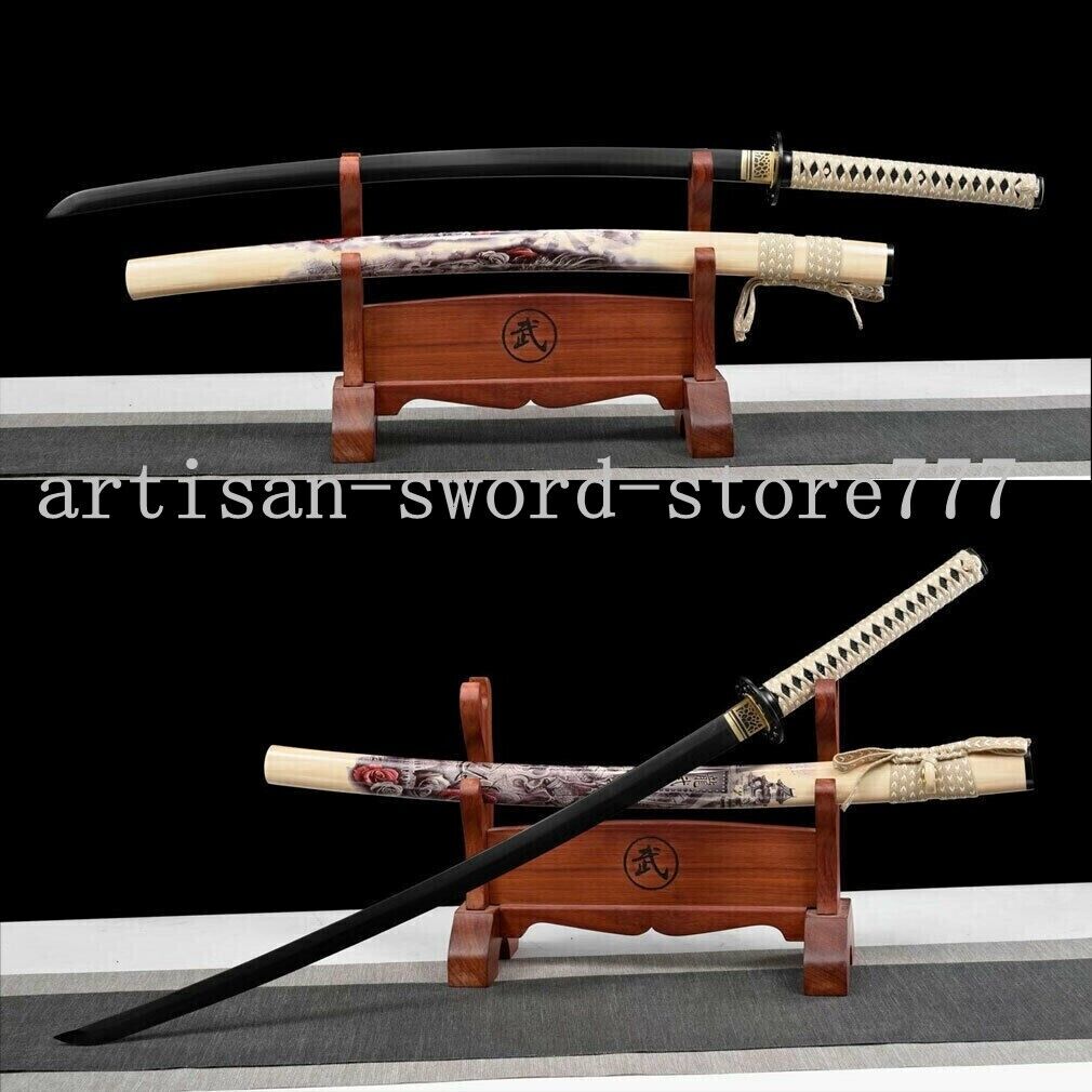 Black Blade Handmade Japanese Samurai Sword Dragon KATANA Full Tang sharp Blade 