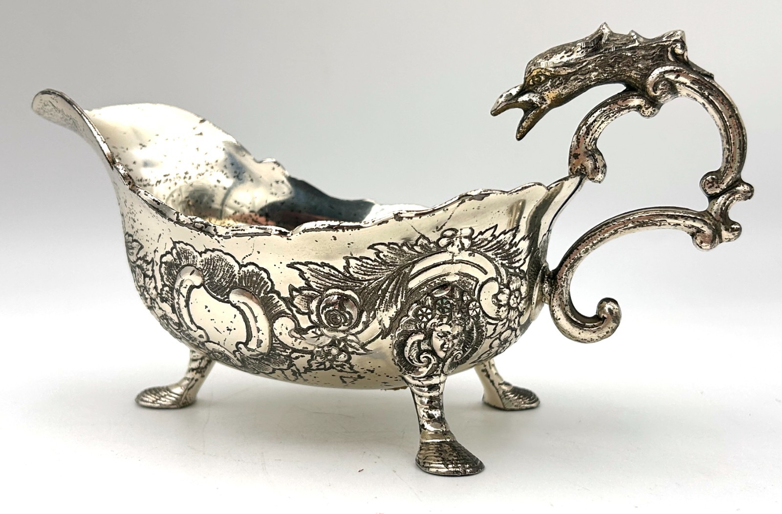 Vintage Corbell & Company Silverplate Gravy Sauce Boat with Griffon Head Handle