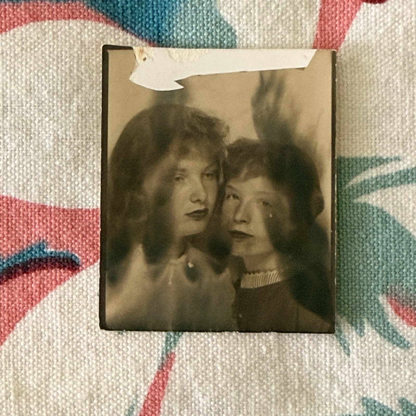 Vintage Photobooth Portrait Two Women Surreal Flames Strange Weird Oddity Photo