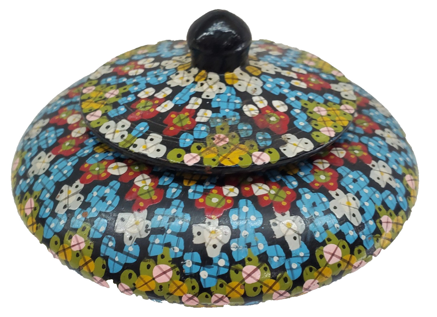 Vintage Morocco Hand Painted Wooden Lidded Spice Jar from Agadir Beach