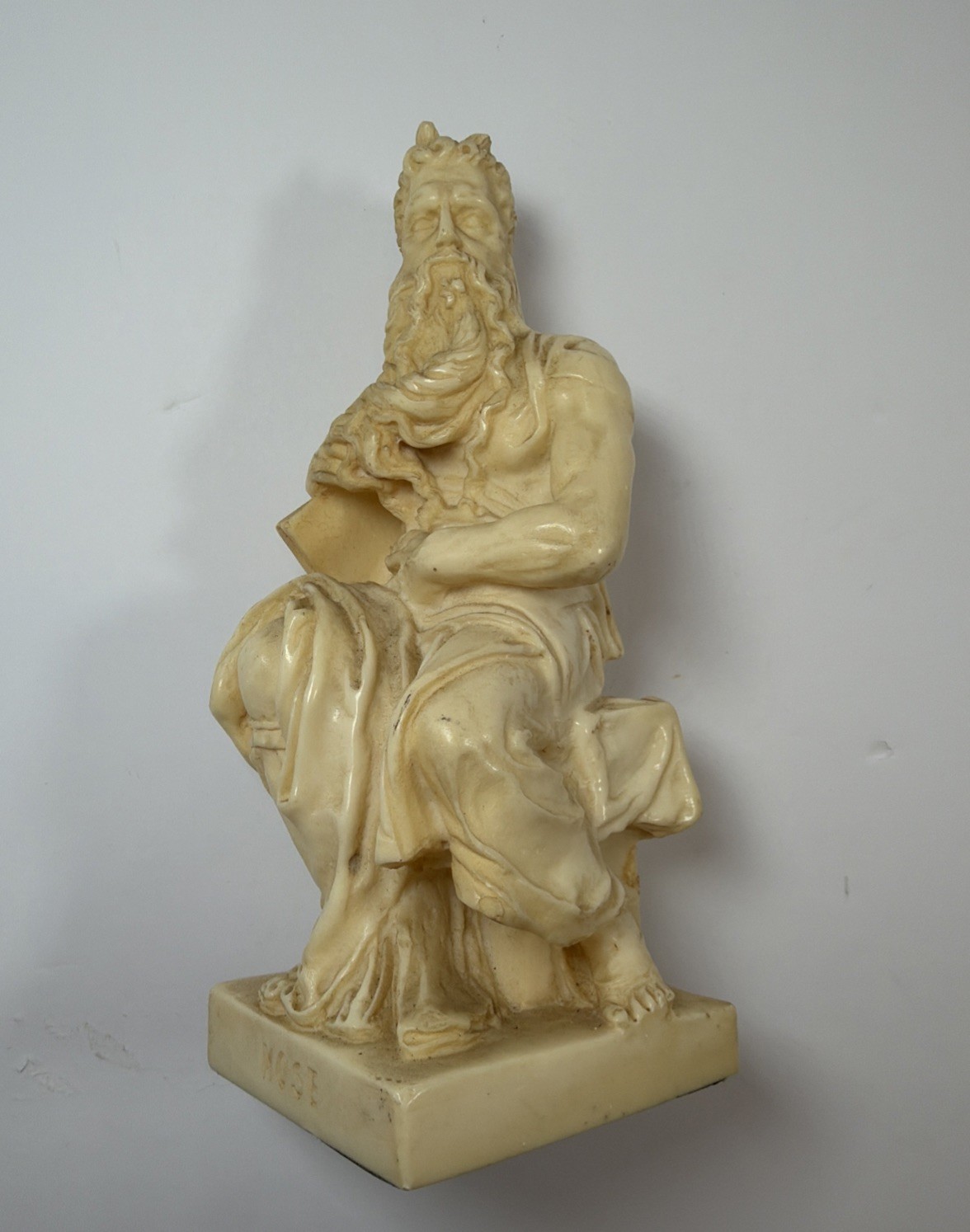 VTG 6\' Mose Michelangelo’s Horns of Moses Carved Alabaster Figurine Signed -PAT