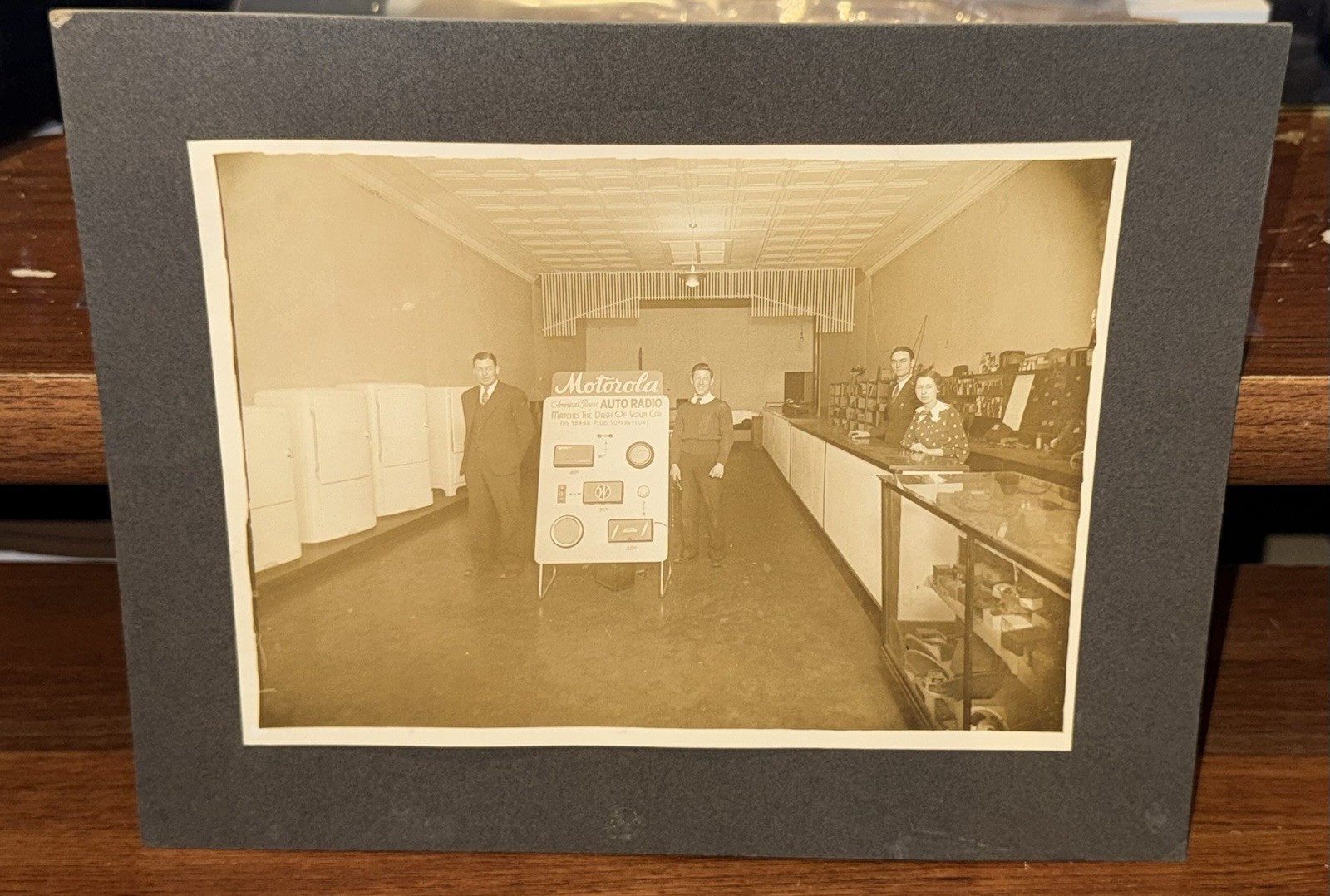 Retail Appliance Store Interior Boarded Photo, Motorola Floor Display. 1930s/40s