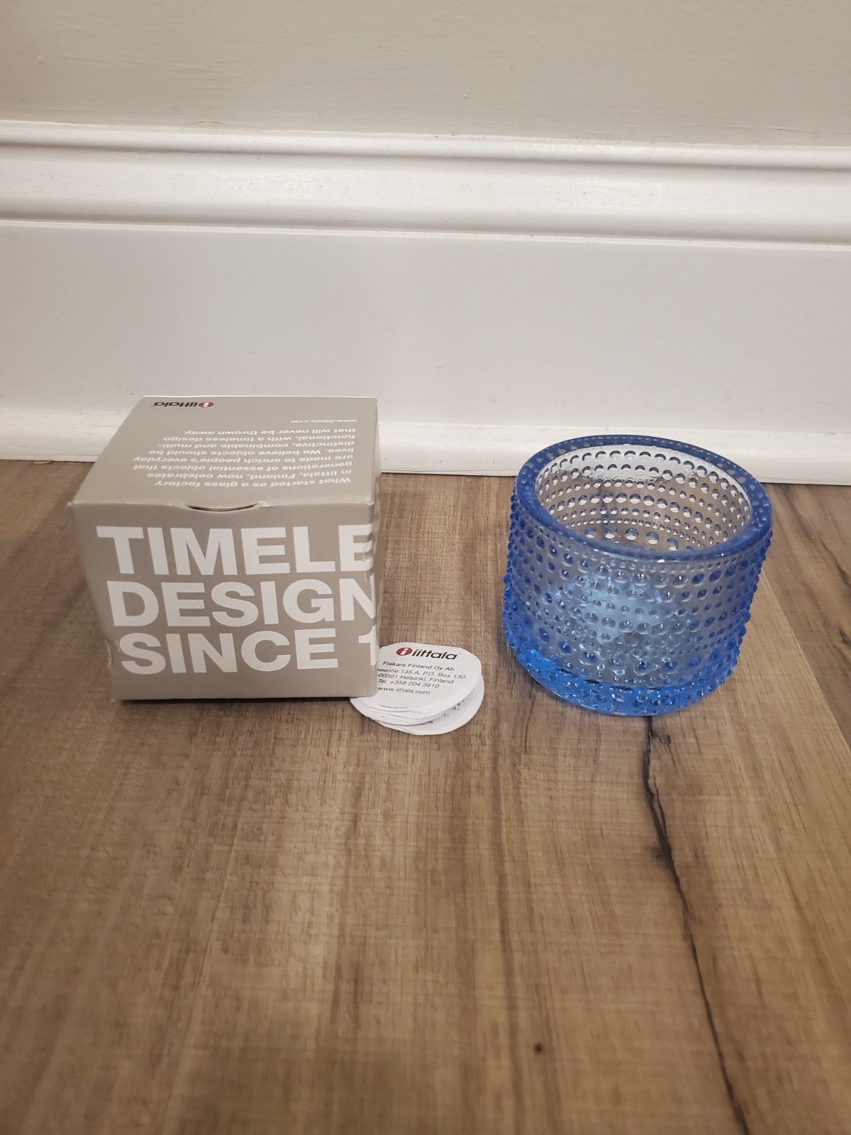NEW Iittala Finland Oiva Toikka 1964 Kastehelmi Blue Aqua Tealight Candle Holder