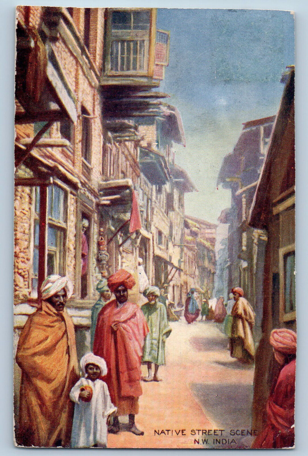 N.W. India Postcard People at Native Street Scene c1910 Oilette Tuck Art
