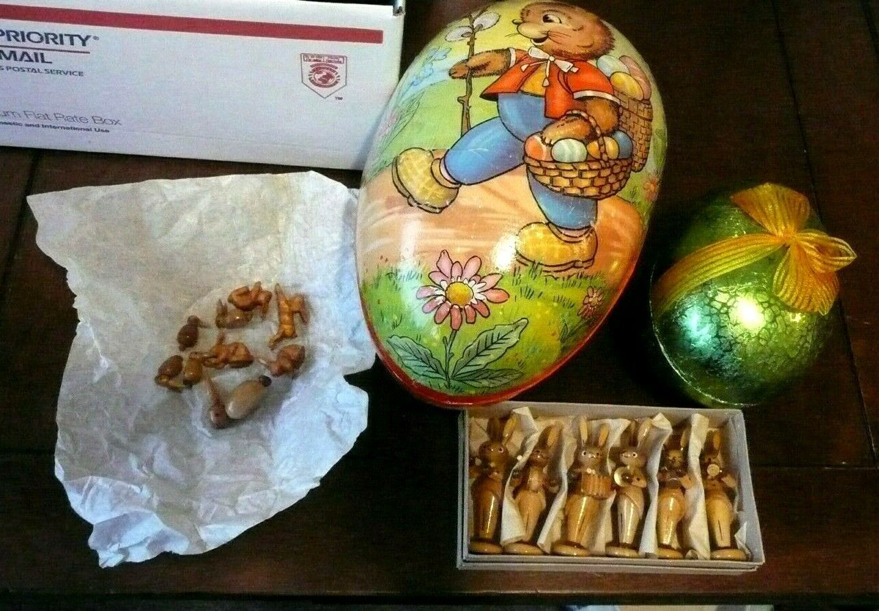 RARE 50 pcs Vtg Erzgebirge DDR Germany Easter egg Wooden Rabbits eggs Painted