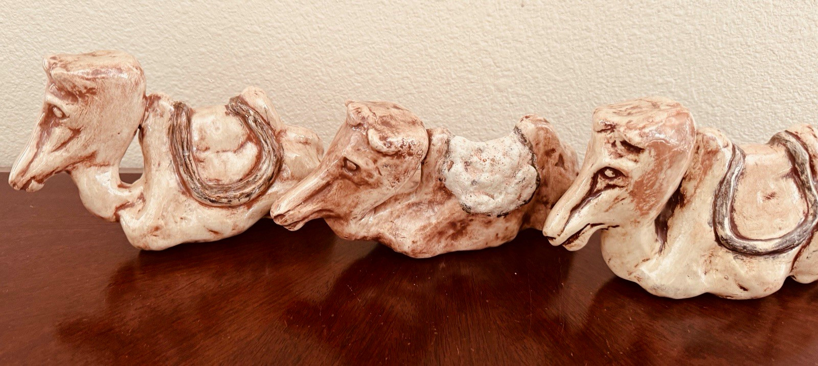 Signed M Guarino Handmade Ceramic Camel Figurines Set of 3 10” Art Pottery