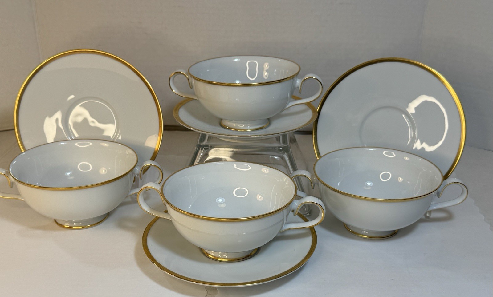 Noritake Carrie Cream Soup Bowl & Cup Saucer 4 Sets ( 8 Pieces Total)Ireland