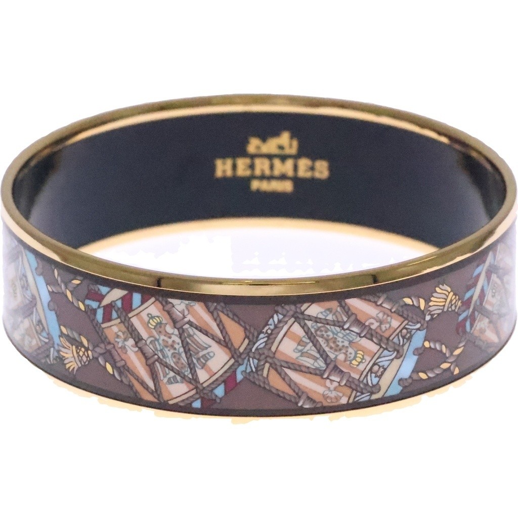 Hermes Emaile Bangle Brown x Gold