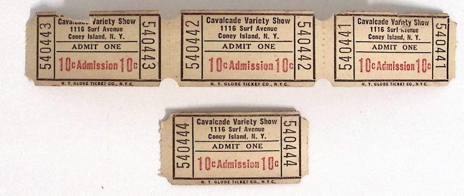 Cavalcade Variety Show Surf Avenue Coney Island NY Ticket Lot of 4