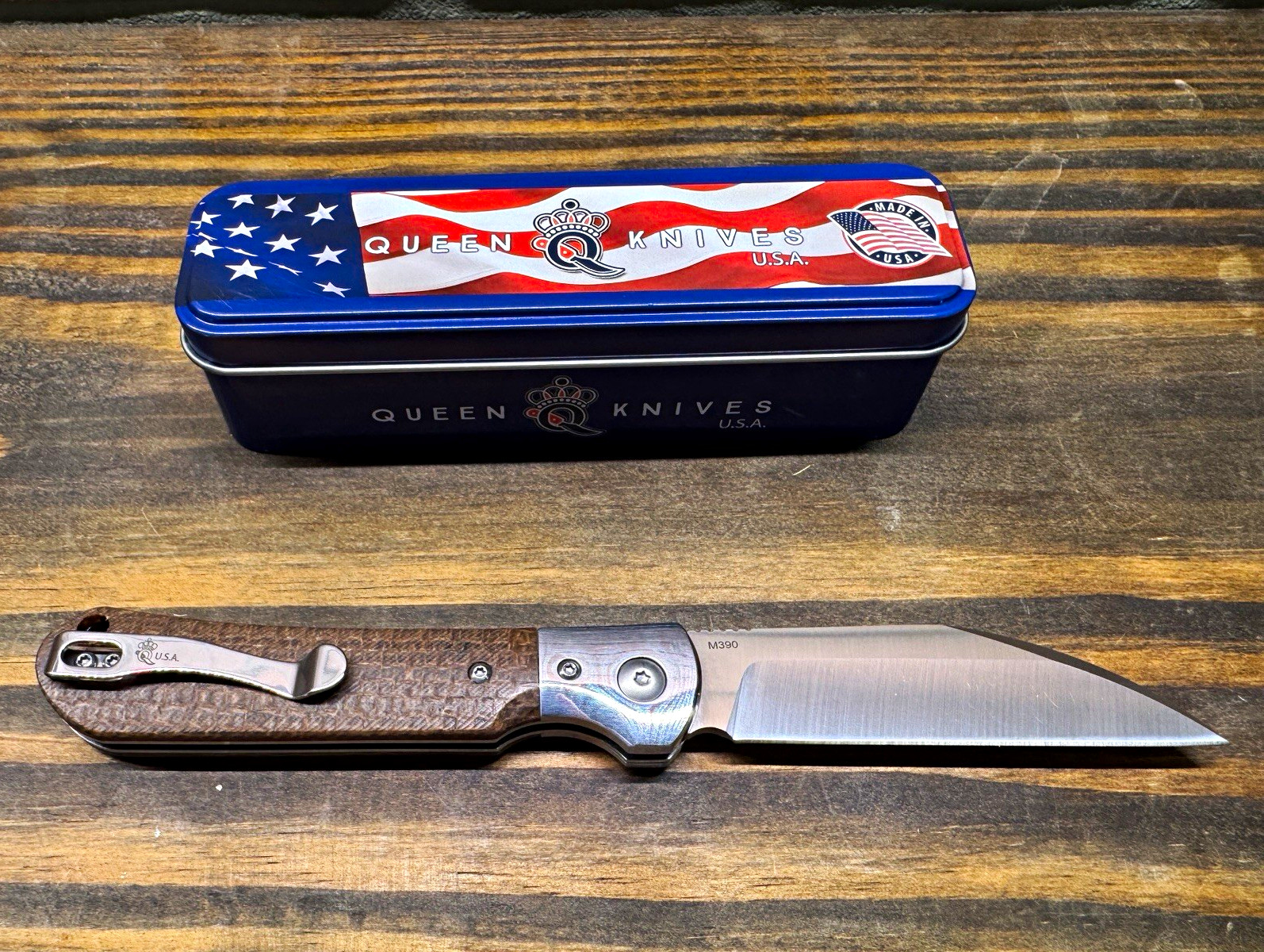 Queen Cutlery 84 Pattern Pocketknife M390 Brown Micarta Manual Liner Lock Clip