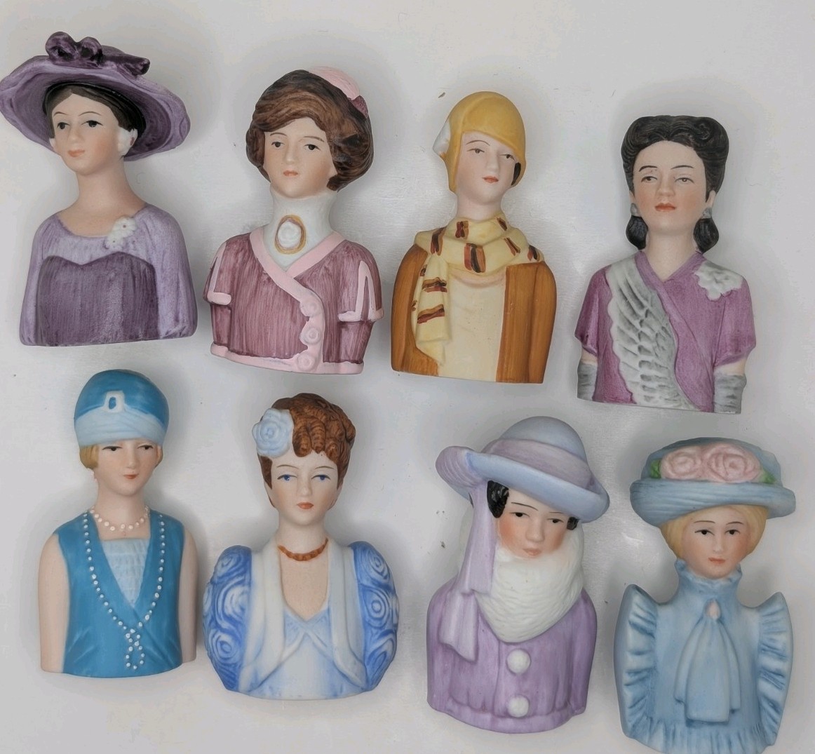 Vtg Avon Ladies Of American Fashion Porcelain Figure Thimble Set Of 8 Complete