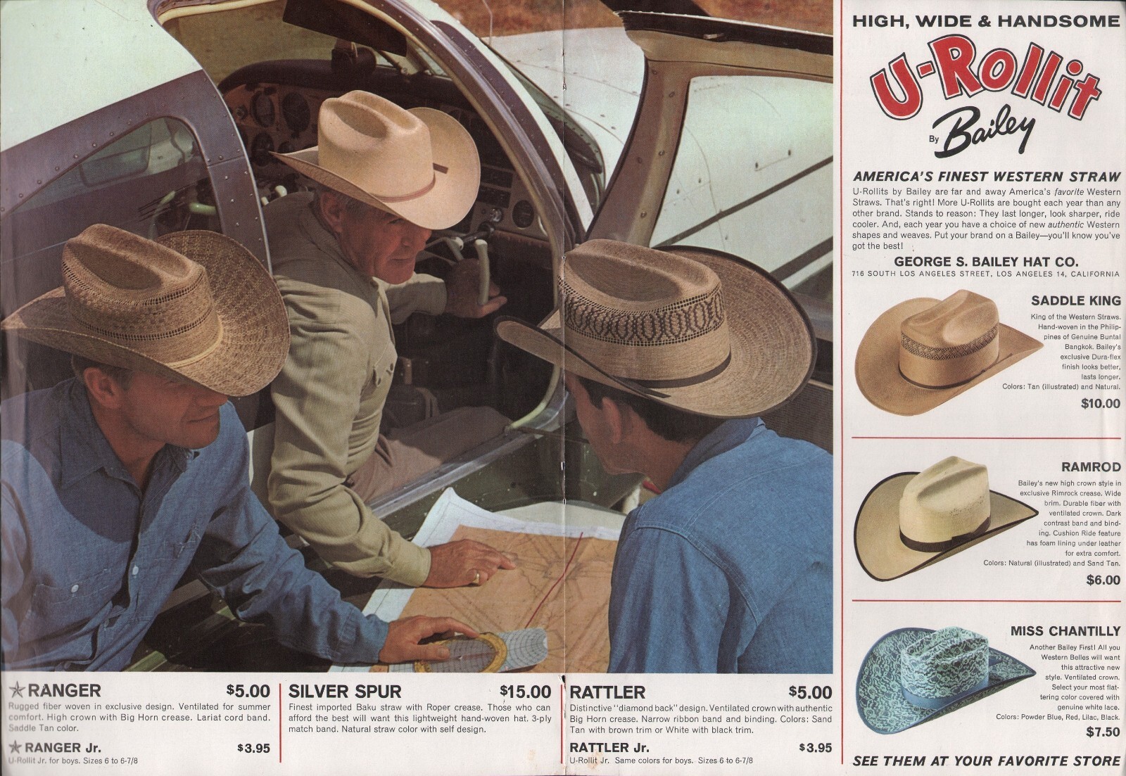 1965 Vintage U-ROLLIT Bailey Western Straw Hats Clothing Accessories Print Ad