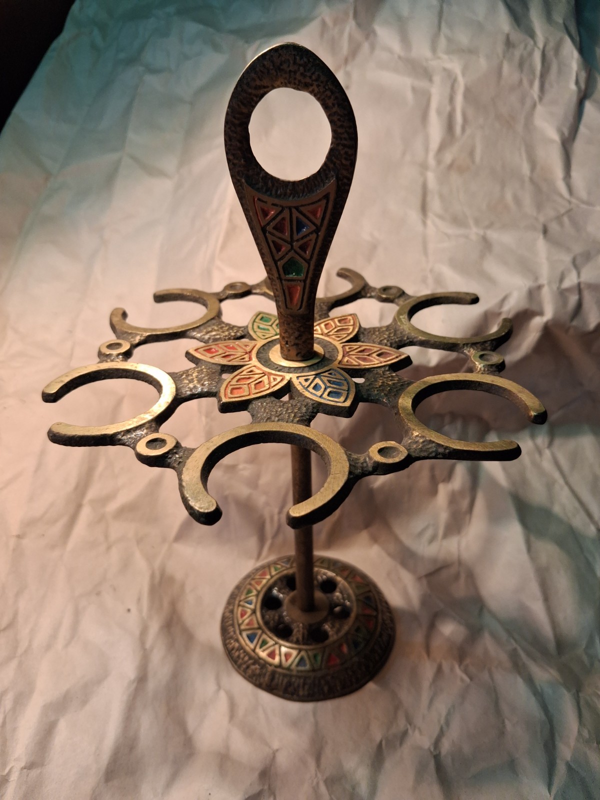Vintage Brass Art Style Tobacco 6 Pipe Stand Rack Holder - Very Nice