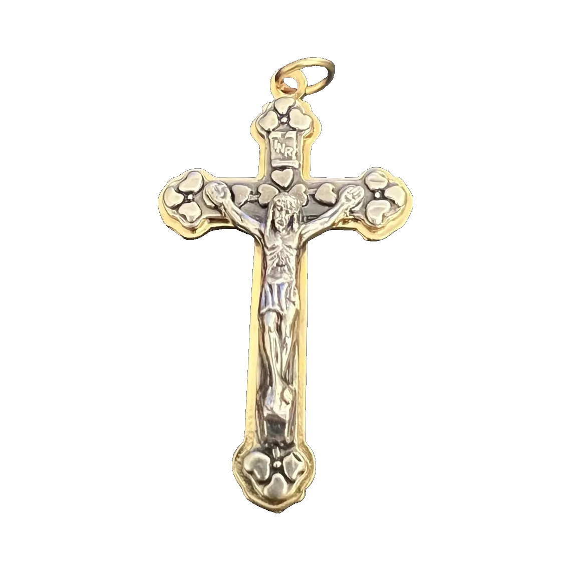 Two-Tone Hearts Rosary Crucifix: Gold /Silver Catholic Rosary Part~Made in Italy