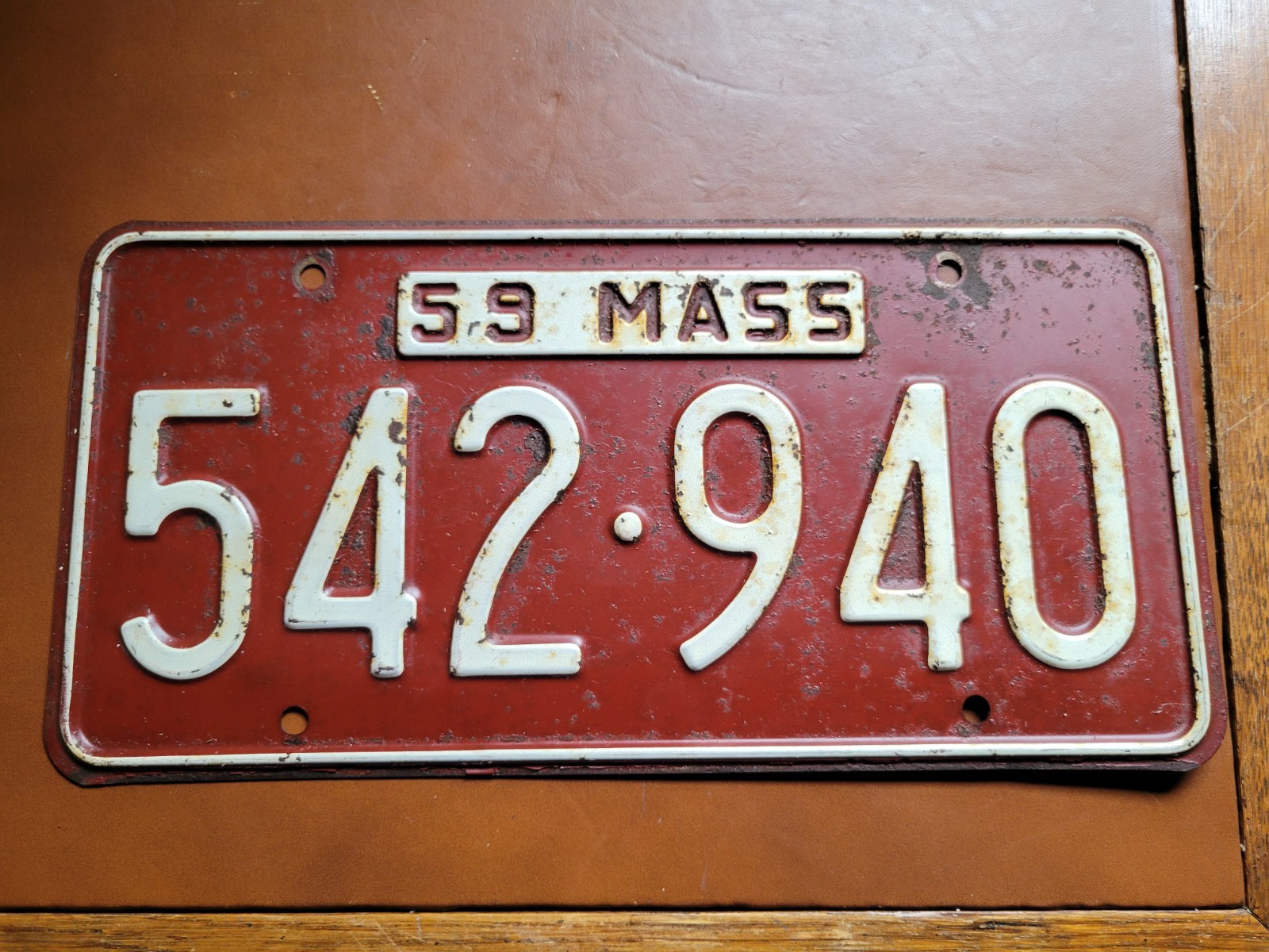 Vintage 1959 Massachusetts License Plate Tag 59 MASS MA 542-940 Auto Man Cave