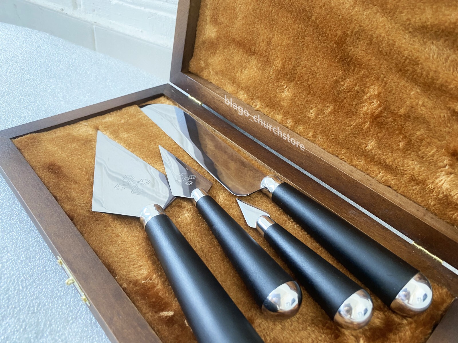 Liturgical Spear Set With Wooden Handles With Cast Fittings And Engraving 