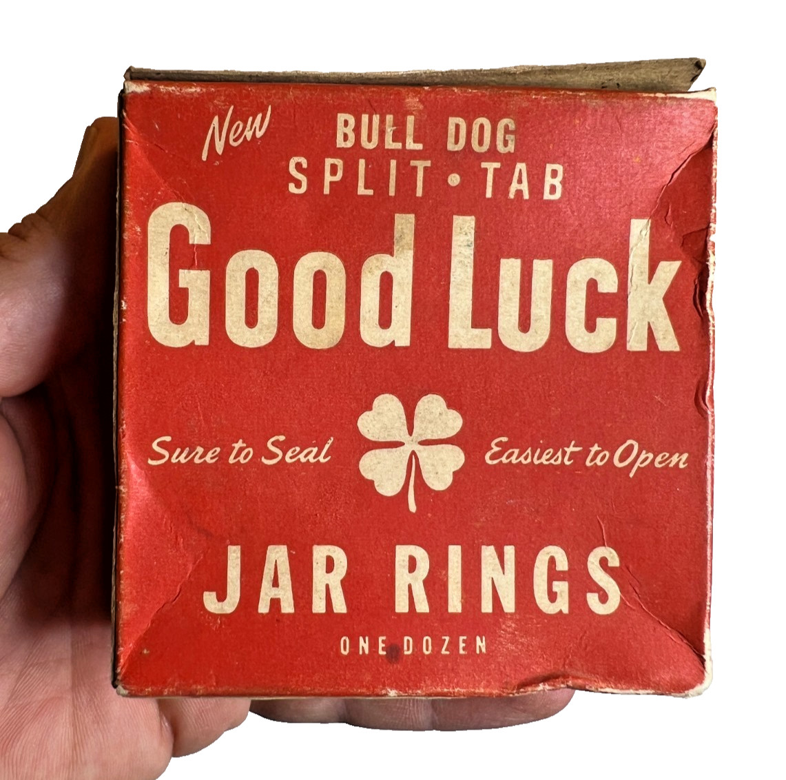 NOS Vintage Good Luck Jar Rings Seals Box Bulldog Split-Tab Boston Cambridge MA NOS Vintage Good Luck Jar Rings Seals Box Bulldog Split-Tab Boston Cambridge MA