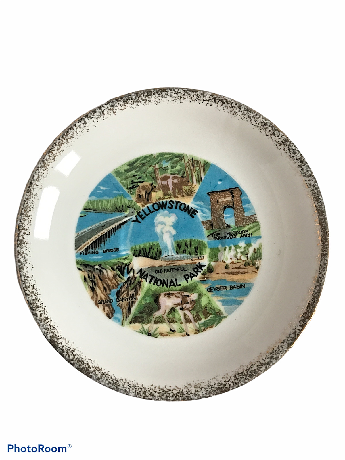 Vintage IAAC Ceramics Yellowstone National Park Collectors Plate Gold Trim 5.5\