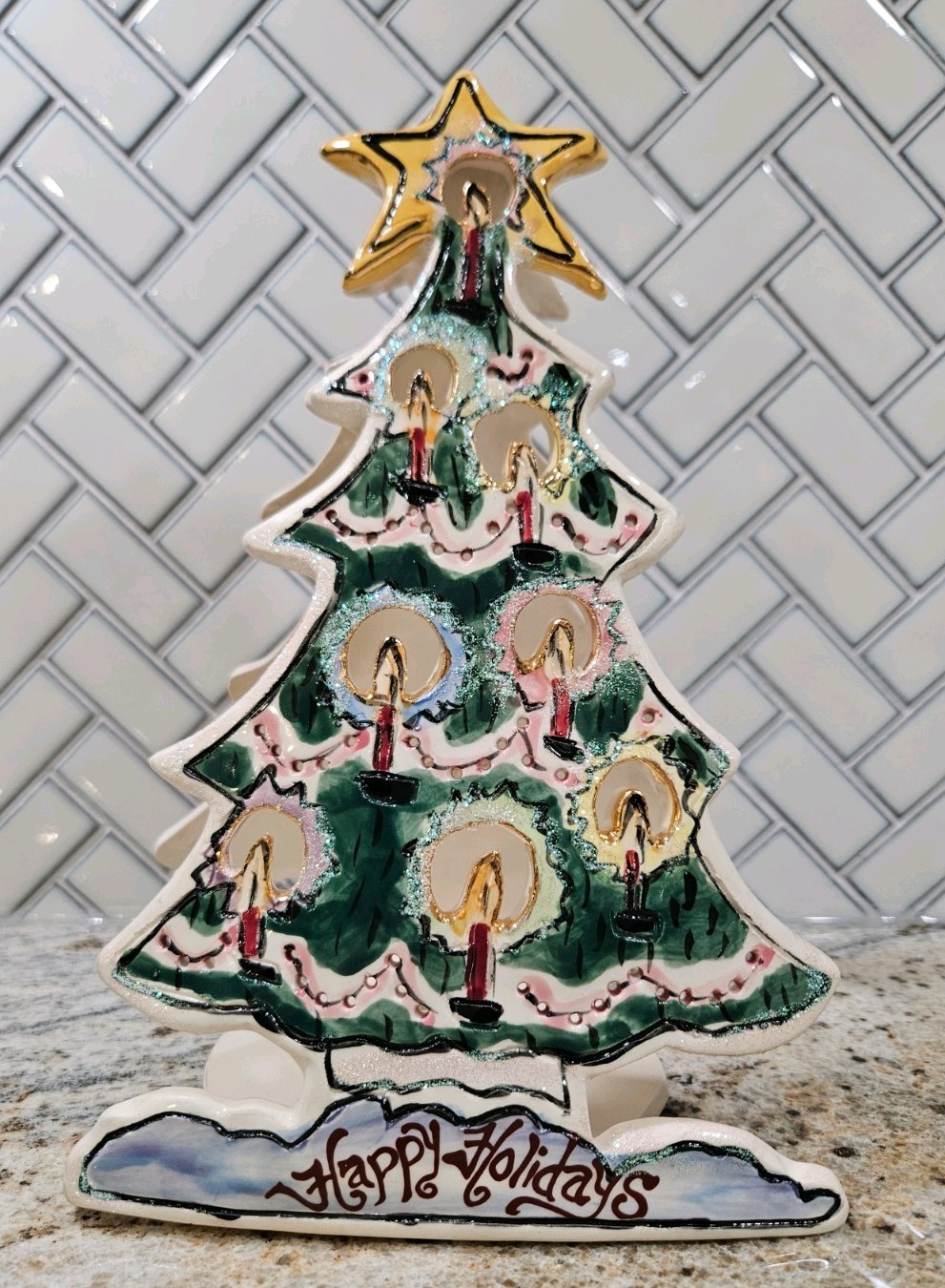 Vintage 2001 Blue Sky Clayworks Heather Goldminc Christmas Tree Tea Light Holder