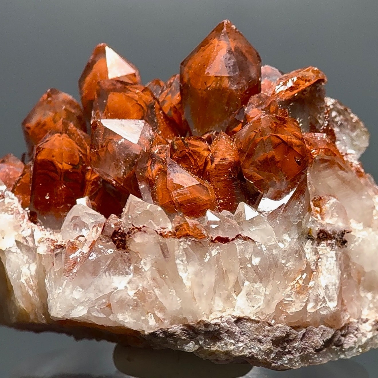 Rare Orange River Quartz Crystal Cluster w Red Hematite Phantoms- South Africa