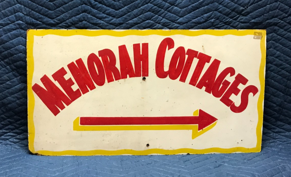 Antique 1940\'s VTG 16x30 Wood 1940\'s MENORAH COTTAGES Sign Man Cave Old 33-26B