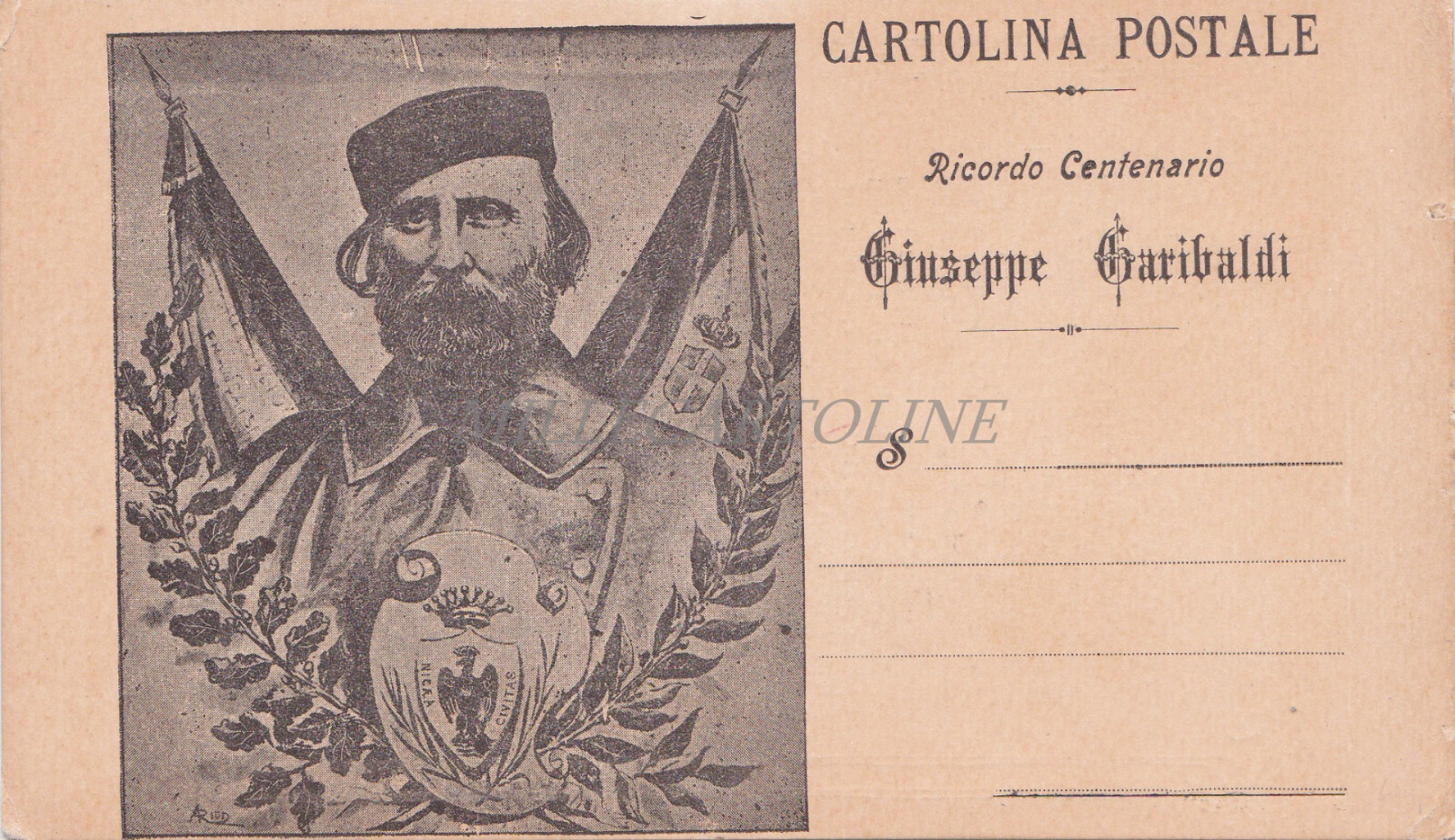 GIUSEPPE GARIBALDI - Centenary Memory, Sonnet Augusto Pala 1907 Postcard
