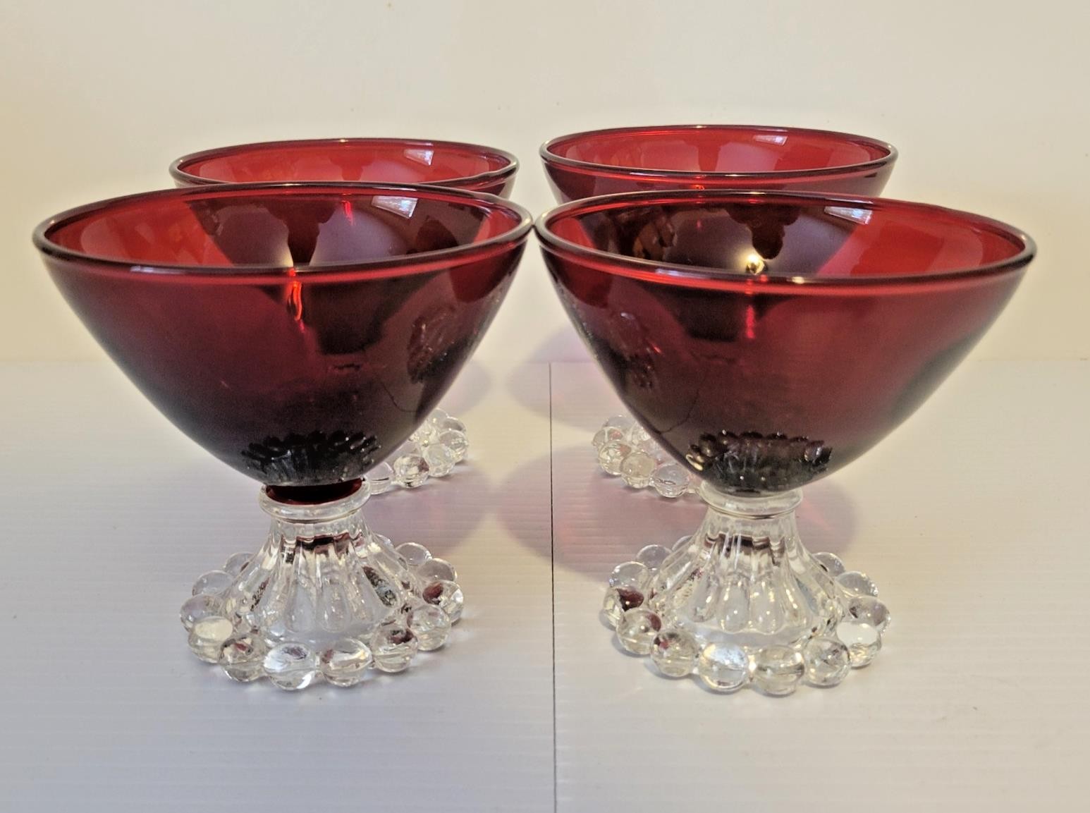 Vintage Berwick Boopie Ruby Red Champagne / Tall Sherbet ANCHOR HOCKING Set of 4