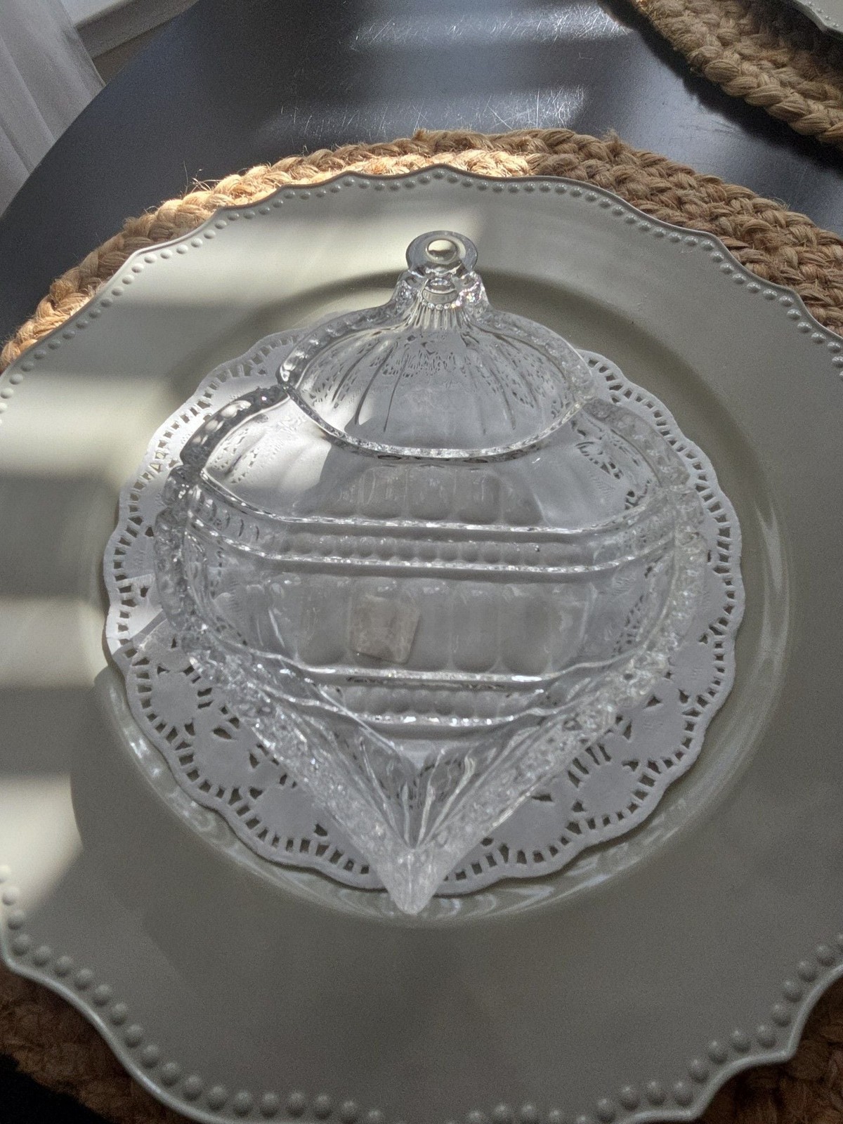 Fifth Avenue Crystal Clear Glass Christmas Ornament Candy Dish Fifth Avenue Crystal Clear Glass Christmas Ornament Candy Dish