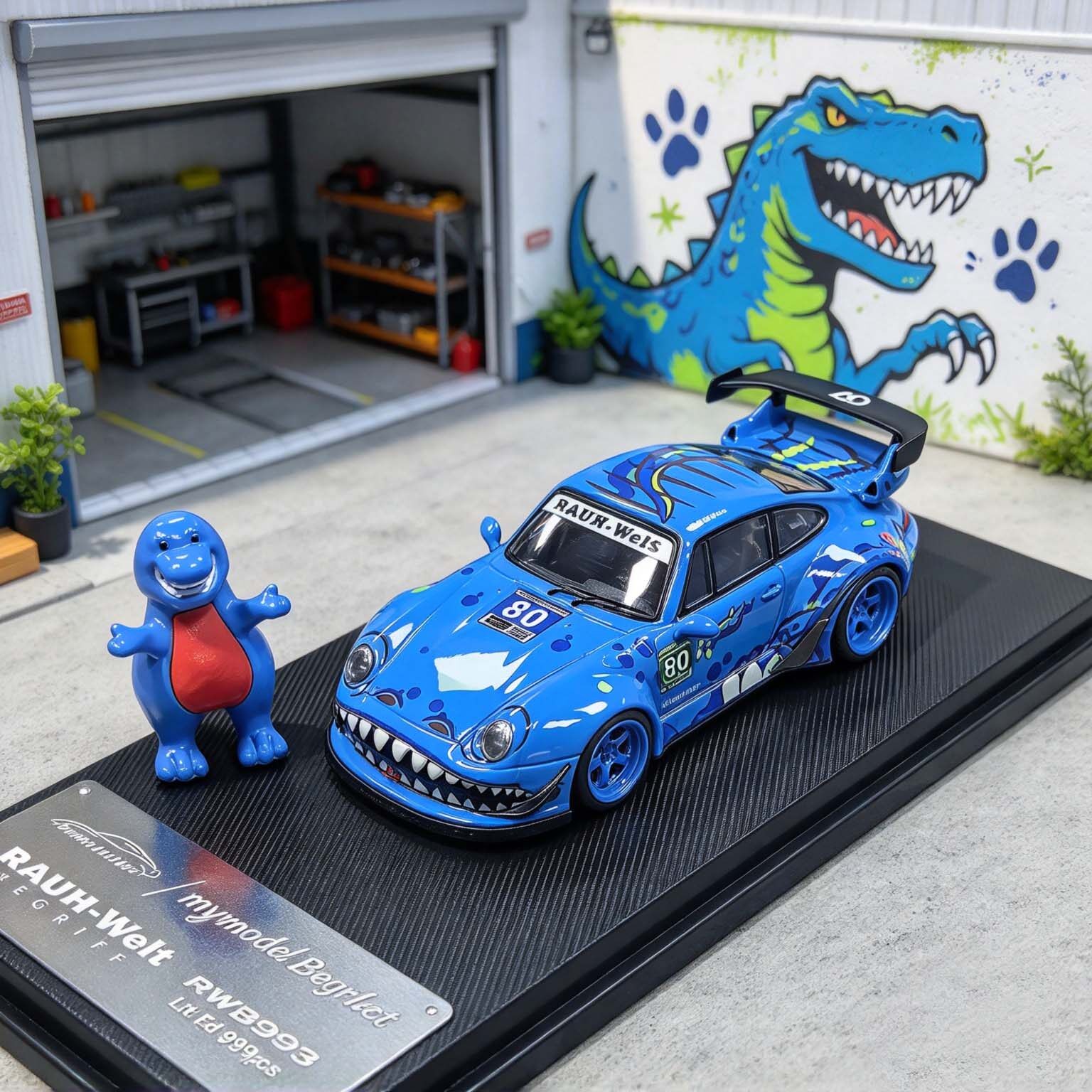 1:64 RWB 993 High Wing Blue T-Rex Livery Model Car Collectible Display