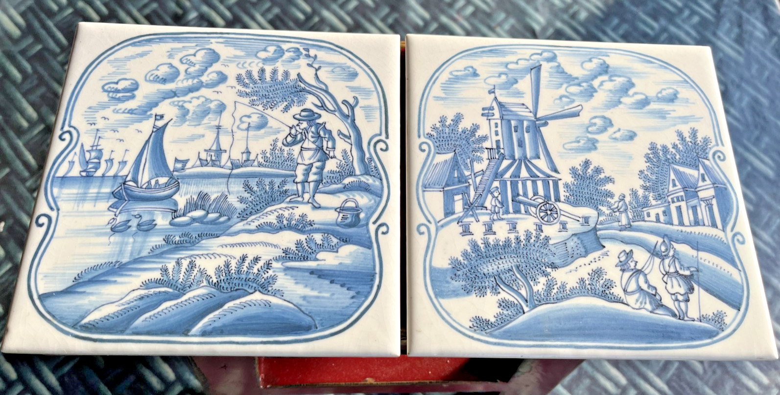VTG Moscow USSR Hand-Painted Delft Blue Ceramic Art Tiles (2) Signed Mitskevich VTG Moscow USSR Hand-Painted Delft Blue Ceramic Art Tiles (2) Signed Mitskevich