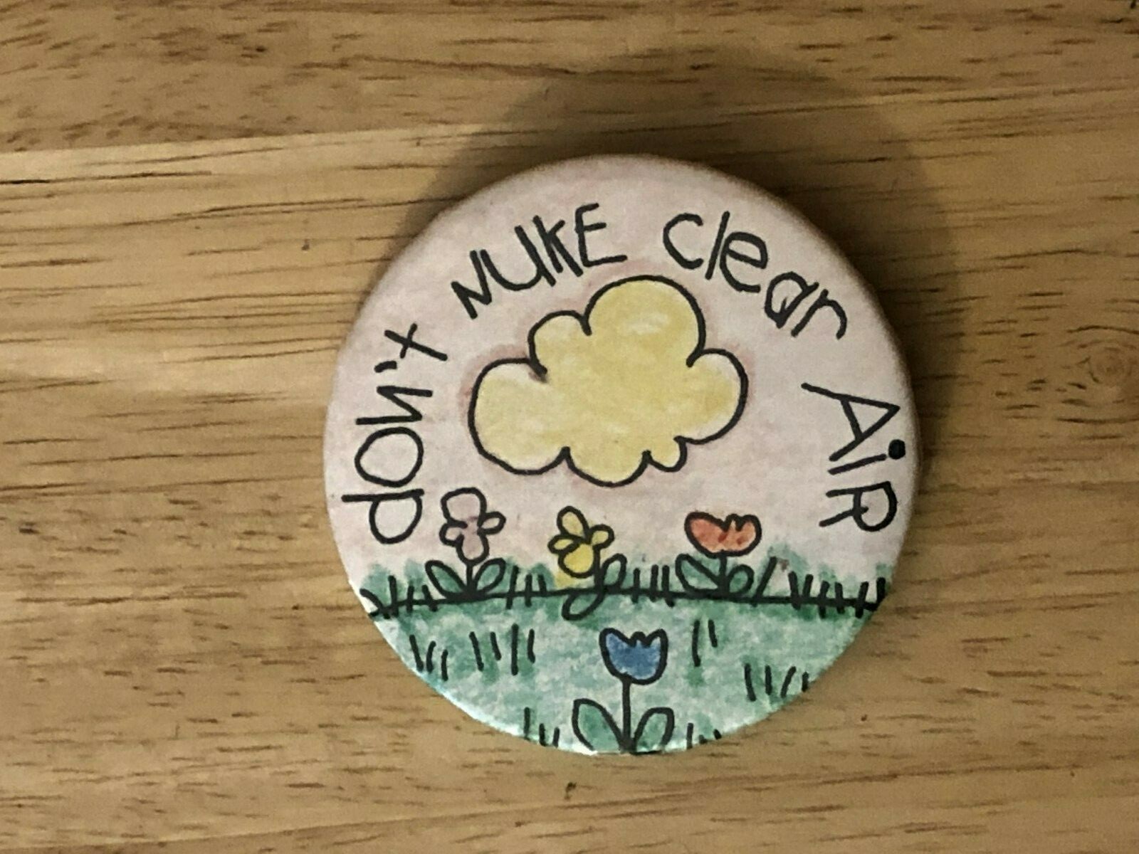 Vintage 1980s Peace Hippy Anti War No Nukes Don\'t Nuke clear air button pinback Vintage 1980s Peace Hippy Anti War No Nukes Don\'t Nuke clear air button pinback