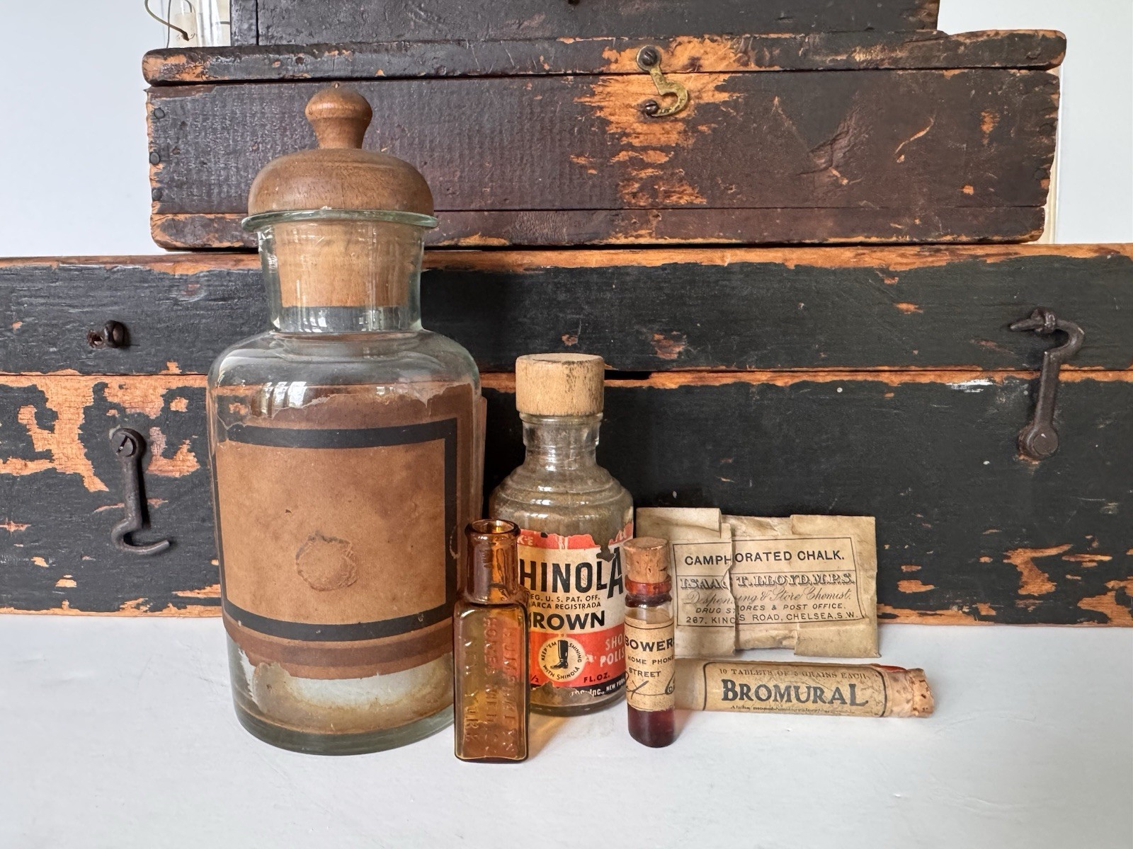Vintage Apothecary Alchemy Glass Bottles Lot of 6 Pharmacy Chemist Lab Decor