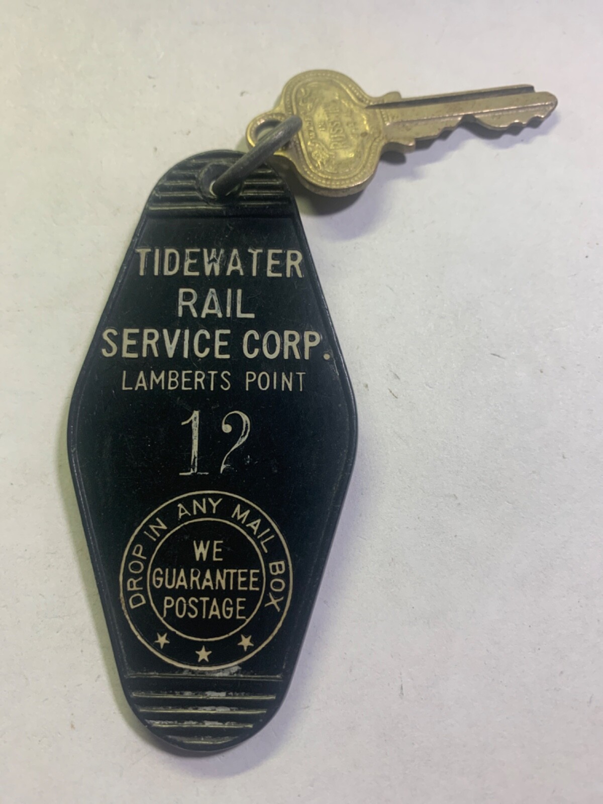 Tidewater Rail Service Hotel Motel Room Key Fob & Key Virginia #12 VERY RARE