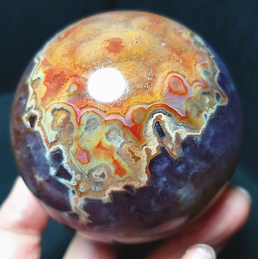 RARE 383g Natural Polished Banded Agate Amethyst Symbiosis Crystal Ball A5073