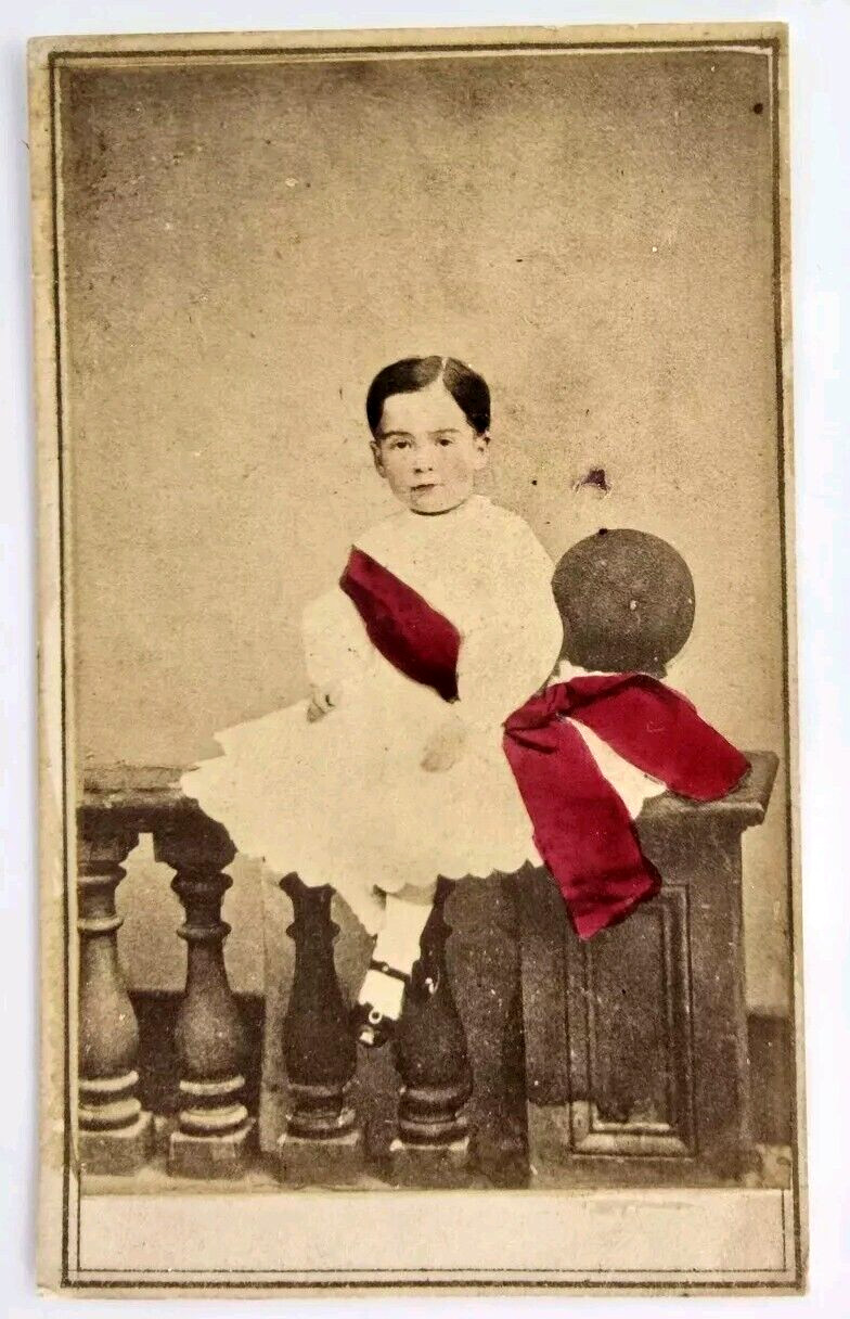 Antique Civil War Era CDV Photo Young Victorian Boy Child Hand Tinted Tax Stamp 