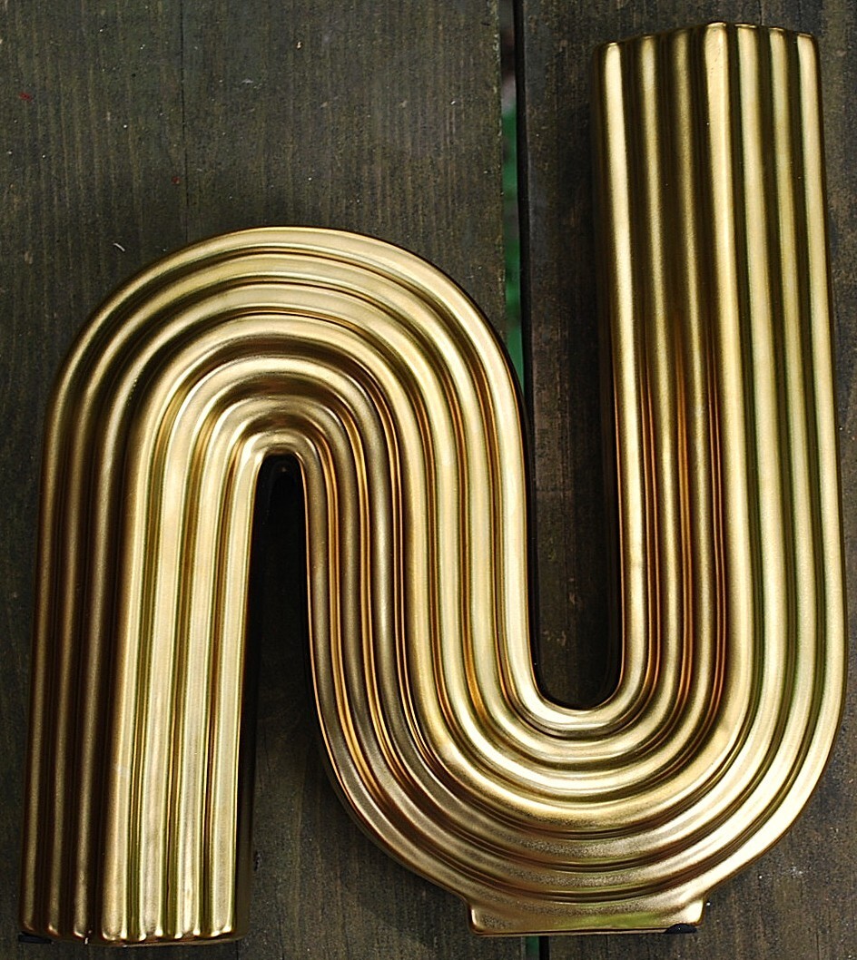 Vintage GOLD METALLIC RIBBED BENT S SHAPE Ceramic Vase Nordic/Deco Style 11
