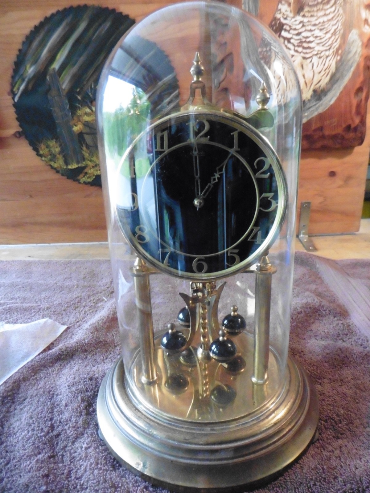 Vintage Kundo Anniversary Torsion Clock Brass Base Glass Dome Black Dial Germany